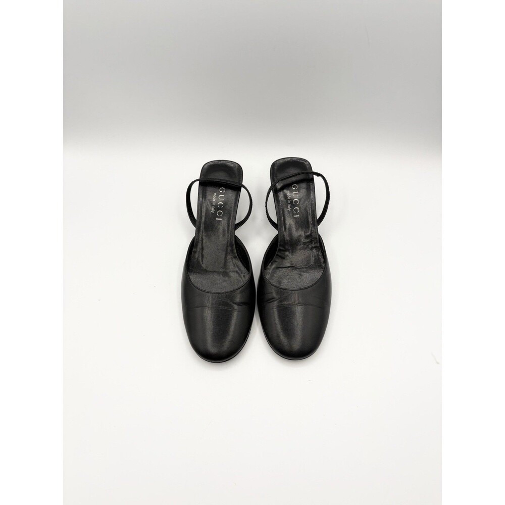 Gucci Black Leather Slingback Kitten Heels Round Toe Vintage 90's Size EU 35